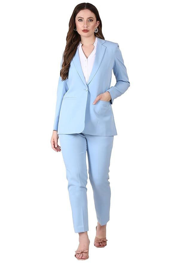 EDENRYD Women's Formal Pant Suit Set | Single Button Blazer with Straight-Leg Trousers | Elegant Workwear for Office & Business Meetings
