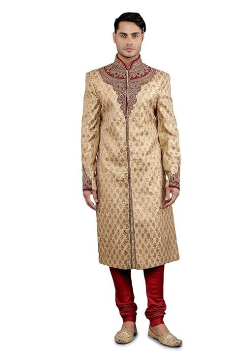 Manish Creations Men's Woven Design with Embroidery Ethnic Sherwani Set