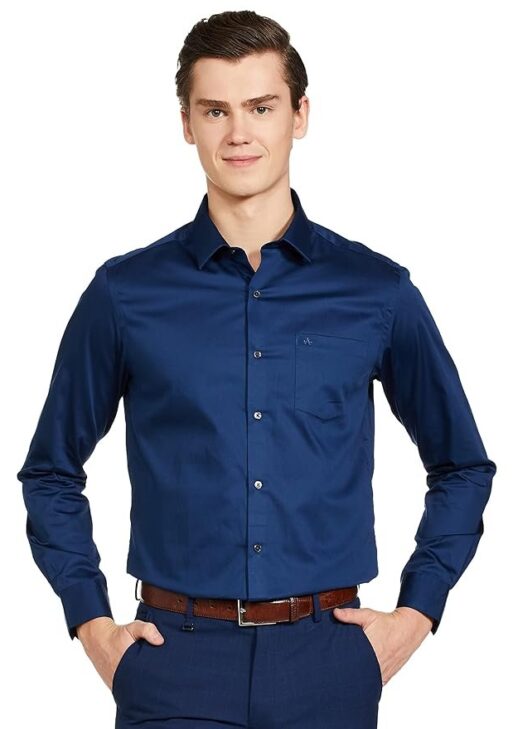 Arrow Men's Solid Full Sleeve Slim Fit Cutaway Collar Satin Formal Shirt