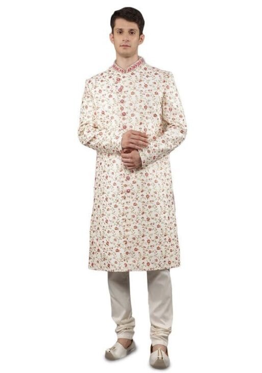 Manish Creations Men;s Embroidered Silk Blend Ethnic Sherwani Set