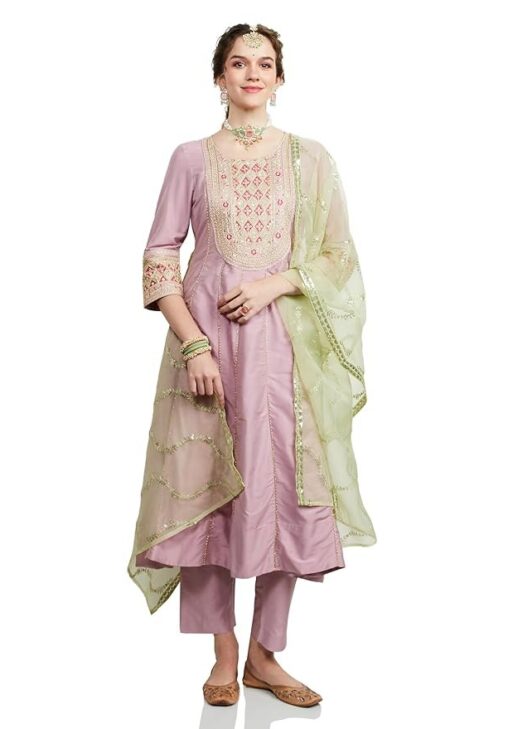 Myx Women's Embroidered Anarkali Kurta Set with Organza Dupatta | Latest Design | Available in Plus Sizes