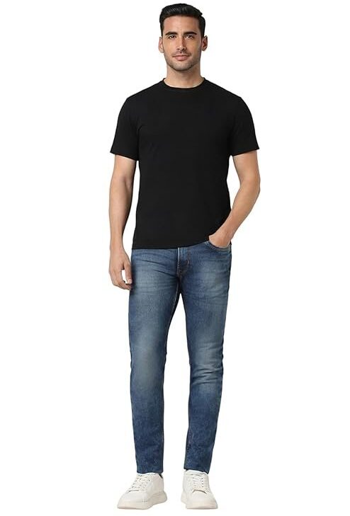 Peter England Men's Premium Skinny Fit Stretchable Mid Rise Jeans Navy, 36