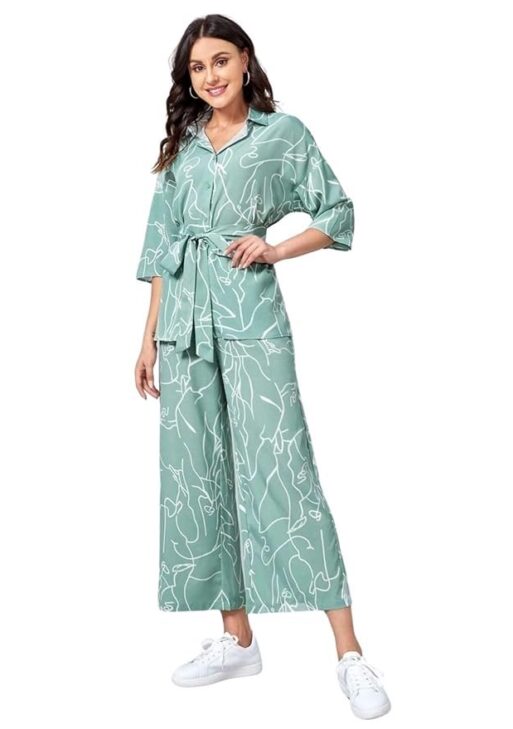 GRECIILOOKS Co Ord Set for Women | Stylish Korean Summer Outfit | Casual Long Shirt | Shirt T-Shirt for Girl & Woman | Top Pant Set | Trendy Travel & Streetwear Look for Girls | Hangouts | Picnic | Vacation Wear | 3/4 Half Sleeeve