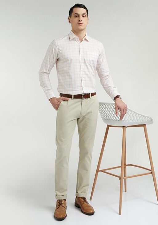 Peter England Men's Slim Fit Mid Rise Super Stretchable Everyday Casual Trouser | Scoop Pocket Premium Twill Chinos | Flat Front