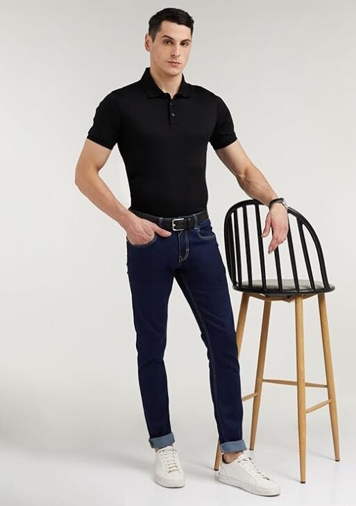 Peter England Men's Mid Rise Premium Skinny Fit Stretchable Jeans Navy Blue, 32