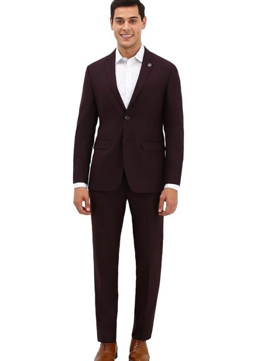 Allen Solly Men Maroon Slim Fit Check Formal Two Piece Suit