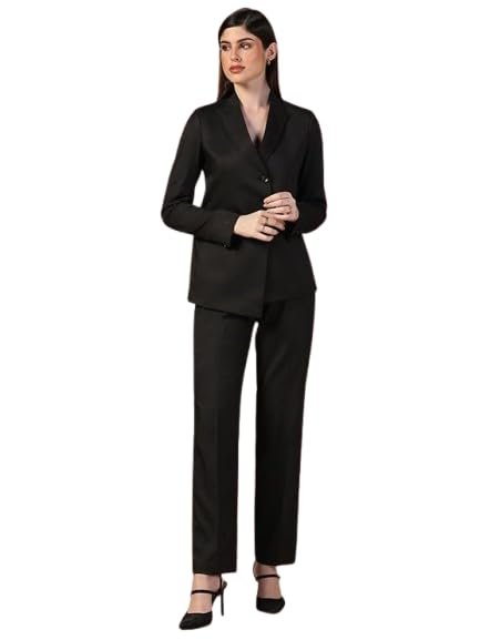 TAHVO 2 Piece Regular Fit Women Blazer and Trousers Suit Set | Casual Office Business