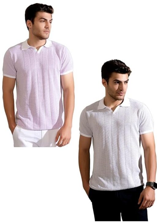 The Tie Hub Men's Regular Fit Flat Knit Polo T-Shirt | Polo T Shirts for Men (Pack of 2)