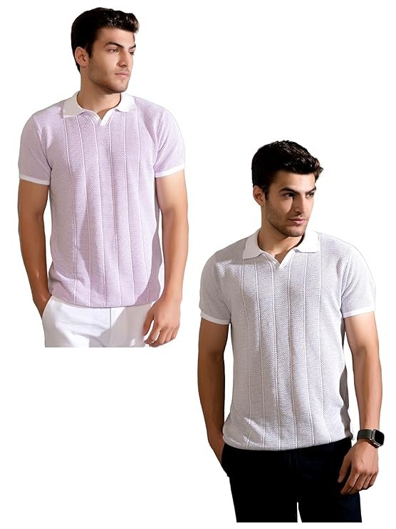 The Tie Hub Men's Regular Fit Flat Knit Polo T-Shirt | Polo T Shirts for Men (Pack of 2)