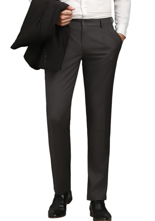 Louis Philippe Men's Regular Fit Mid Rise Premium Fabric Pleated Formal Trouser