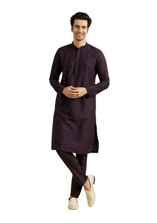 Manyavar Men's Viscose Blend Sequins & Shimmer Kurta Pyjama Set