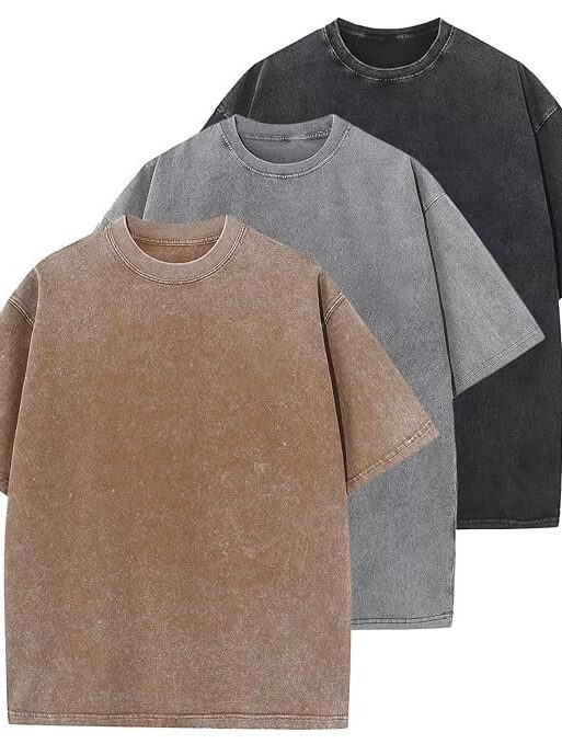Men's Cotton T-Shirts Oversized Unisex Short Sleeves Casual Loose Wash Solid Basic Tee Tops