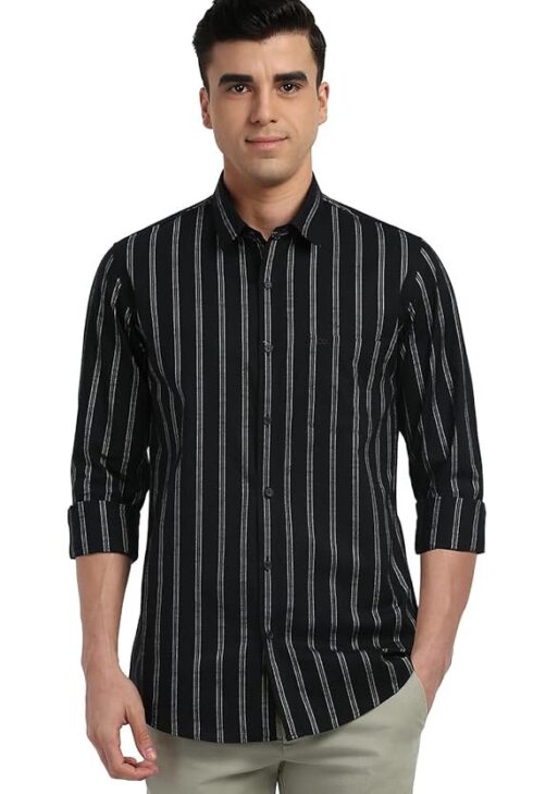 Peter England Men's Striped Slim Fit Shirt
