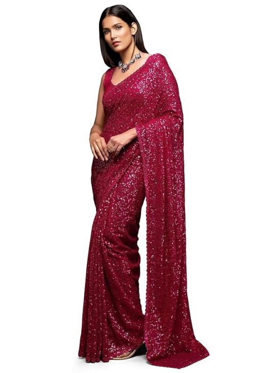 Zeel Clothing Women's Sequins Work Heavy Georgette Saree with Blouse