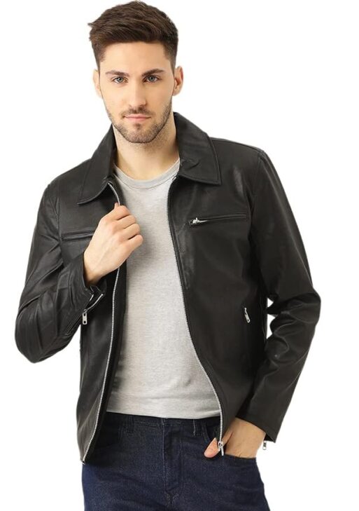 Leather Retail Men's Black Solid Jacket