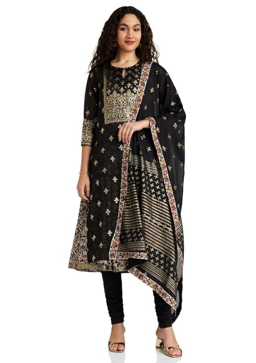 BIBA Women Art Silk Double Layered Kurta Churidar Suit Set