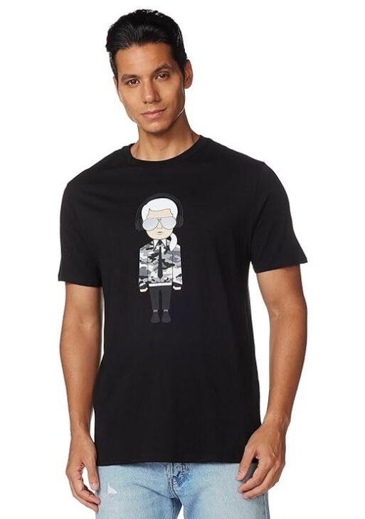 Karl Lagerfeld Paris Reflective T, Karl Character with Headphones Short Sleeve Crew Neck Men’s Shirt