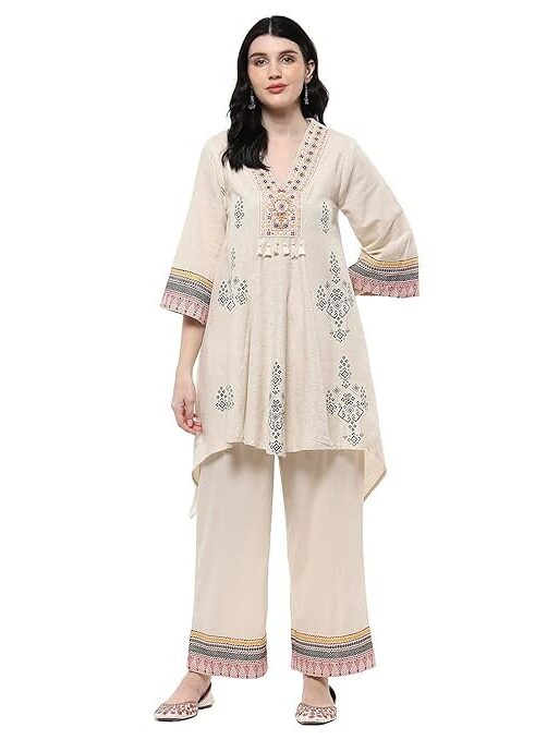 BIBA Women Cotton Anarkali Dyed Suit Set