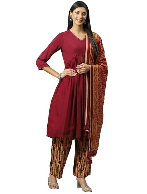 BIBA Women LIVA A-Line Kurta Palazzo Suit Set