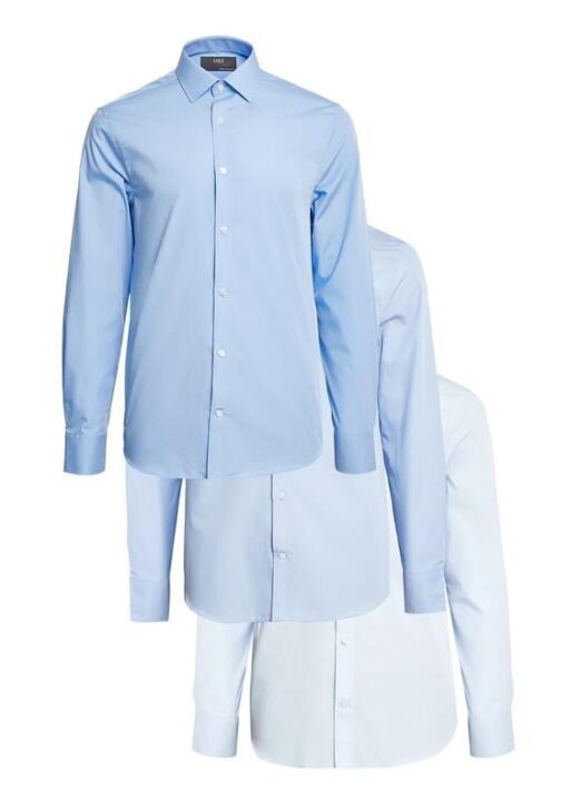 Marks & Spencer Mens Solid Polyester Blend Collared Neck Slim Fit Easy Iron Shirt