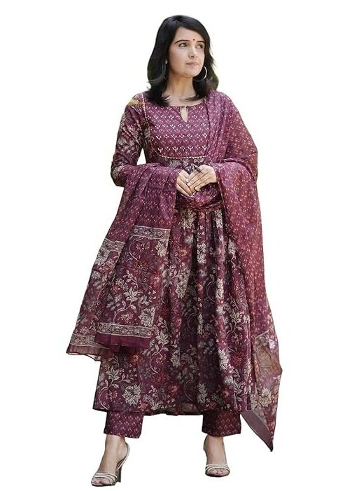 Alvami Women Anarkali Kurta and Pant Set with Dupatta