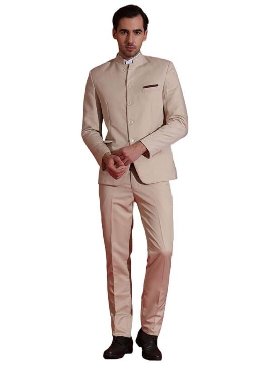 TAHVO Men's 2-Piece Suit Set | Self Designed Regular Fit Bandhgala Blazer with Trouser for Men | Jodhpuri Suit for Formal Events & Weddings