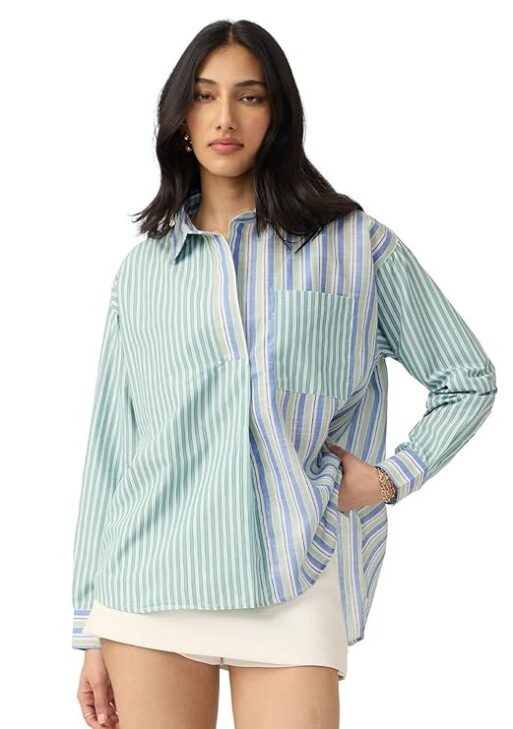 The Souled Store Stripe Shirt: Siesta Women and Girls Long Sleeves Collared Neck Button Front Cotton Blend Boyfriend Shirts