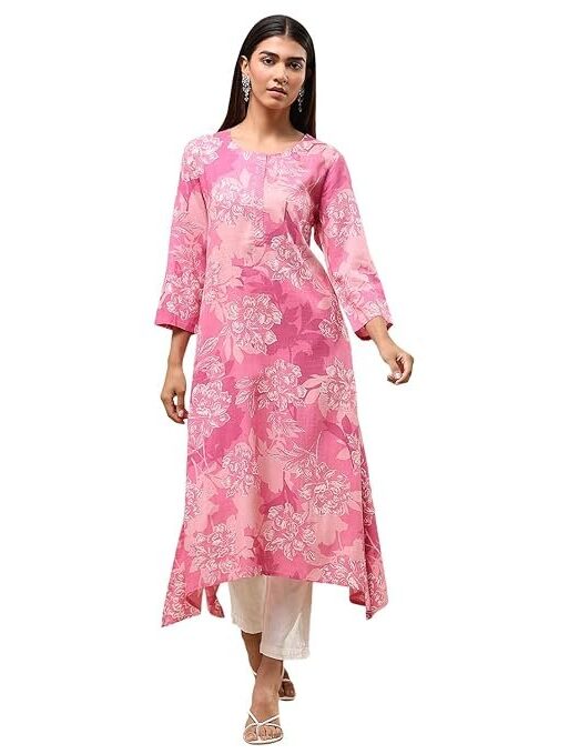 BIBA Women's 100% Rayon Printed Straight Kurta