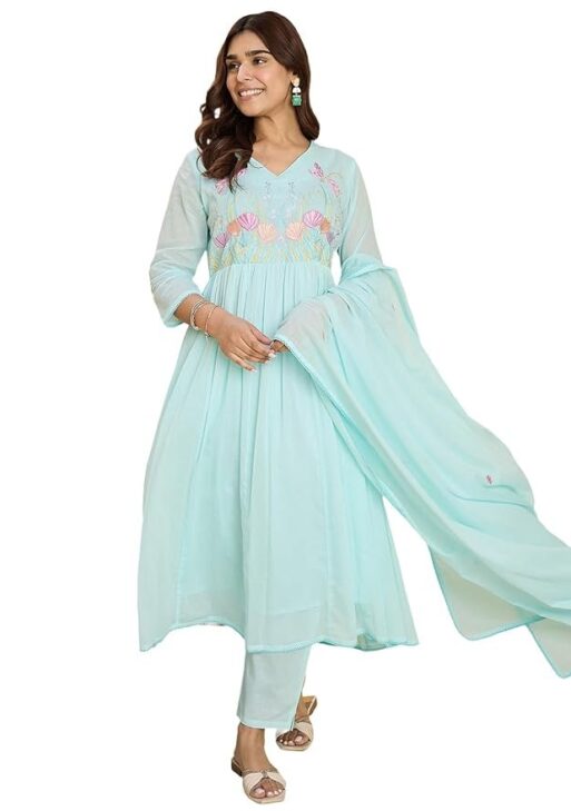INDO ERA Women's Cotton Kurta and Pant with Dupatta Set