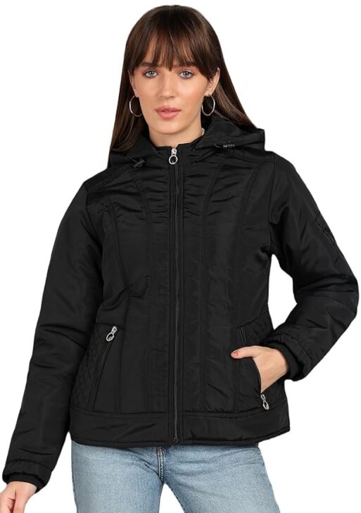 ELLIPSE Nylon Full Sleeves Regular Fit Fashionable & Stylish Winter Waterproof Jakcet With Hoodie For Women's