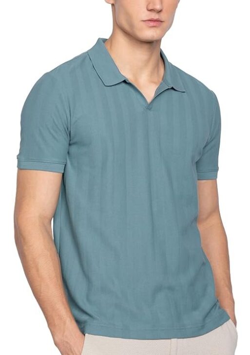 DAMENSCH Men's Statement Textured Regular Fit Polo T-Shirts | Premium Cotton, Herringbone Texture, Johnny Collar