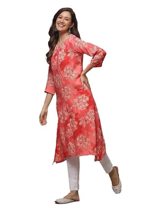 BIBA Women Rayon Regular Fit Liva Straight Printed Kurta