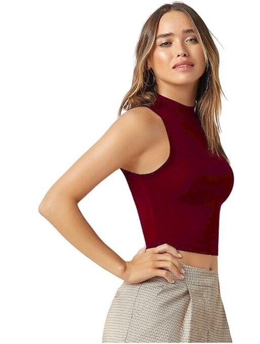 DDASPRATION Women's Solid Ribbed Crop Tank Top - Stylish Western Sleeveless Top for Girls