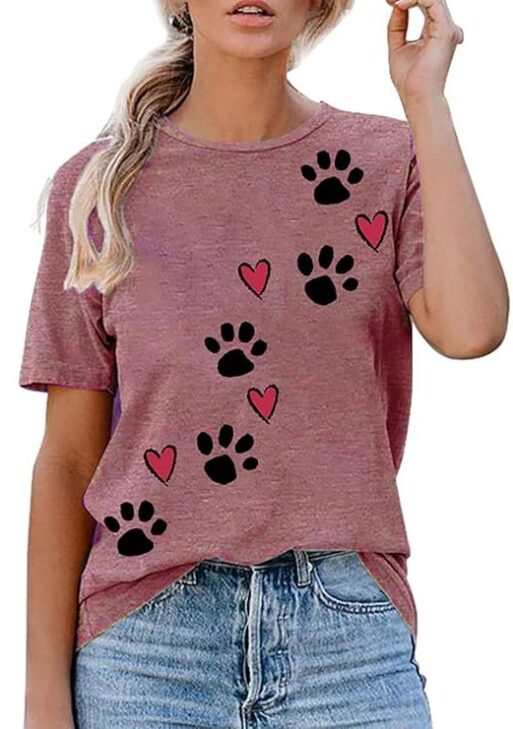Love Heart Dog Paw Print Sweatshirts Women Long Sleeve Pullover Tops Casual Blouse