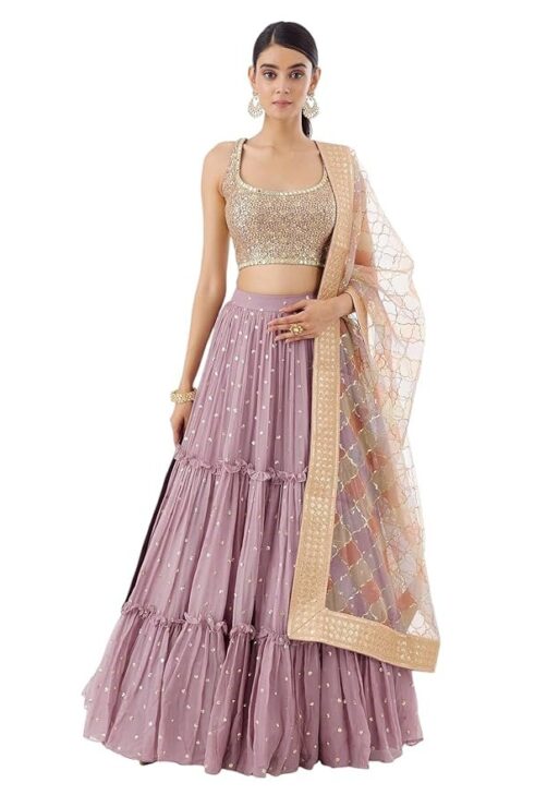 Zeel Clothing Women's Zari Sequins Embroidered Georgette Lehenga Choli With Dupatta