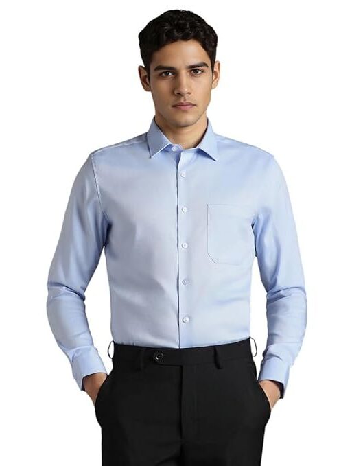 Louis Philippe Men's Easy to Iron Premium Cotton Wrinkle Resistant Slim Fit Solid Formal Shirt