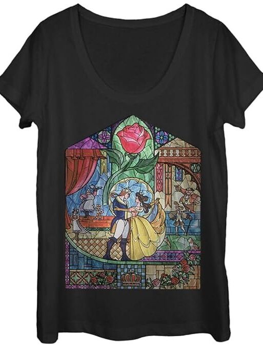 Fifth Sun Beauty and The Beast Women's Stained Glass Scoop Neck T-Shirt