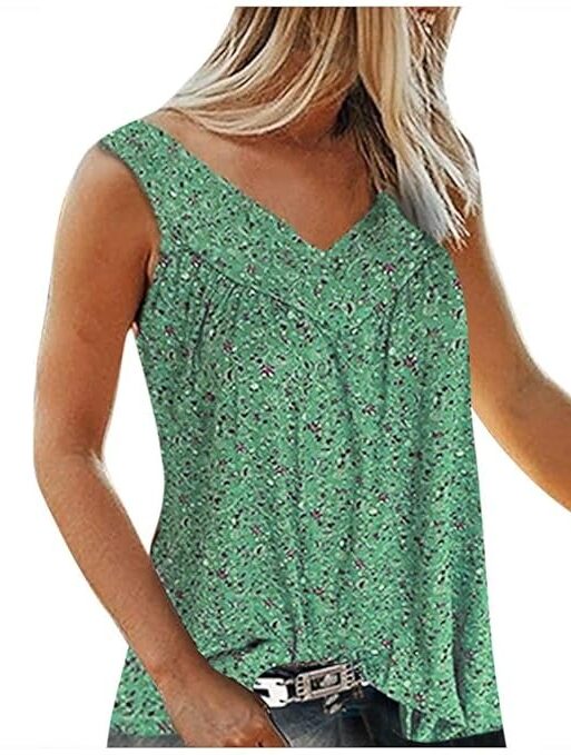 Women Sleeveless Stylish Latest Printed V-Neck Top Regular Fit T-Shirt