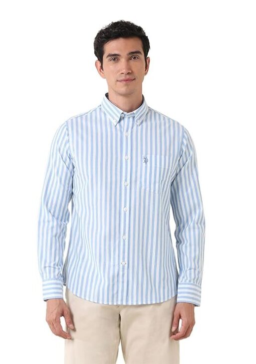 U.S. Polo Assn. Men's Cotton Tailored Fit Vertical Striped Oxford Shirt