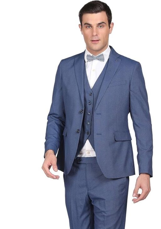 Arrow Polyester Men Blue Reversible Waistcoat Single Breasted Formal Suit Business Pants Set