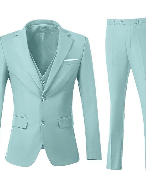 ZKHOECR Men's 3 Piece Slim Fit Suit Set, Two Button Blazer Solid Jacket Vest Pants Wedding Business Suit
