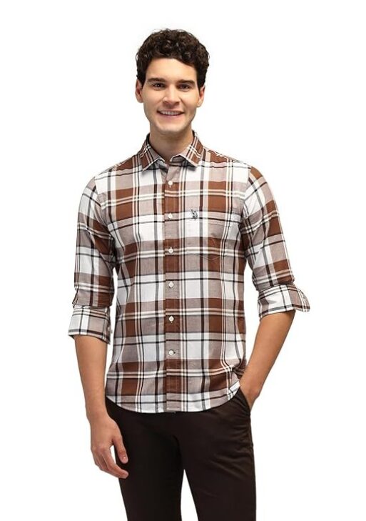 U.S. POLO ASSN. Men Cotton Checkered Tailored Fit Shirt